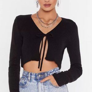 Nasty gal tie front cardigan top, black size small
